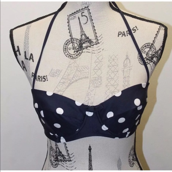 New Kate Spade Polka Dots Navy Blue Women Swim Suit Bikini Top Medium - Picture 4 of 9